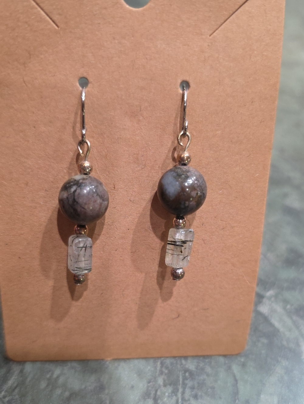 Handmade Stone Bead Drop Earrings